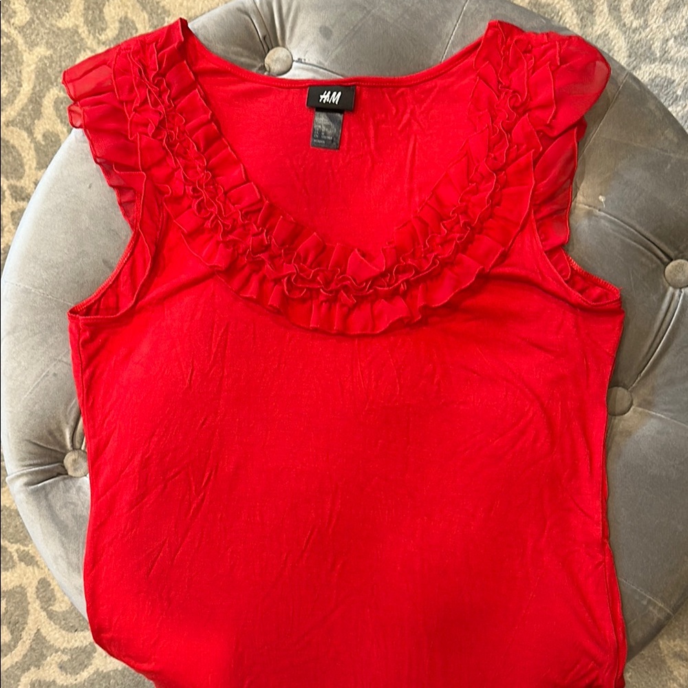 H&M Red Ruffled Sleeveless Tank Top